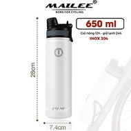 Bình Nước Xe Đạp Inox 304 Giữ Nhiệt ESL-053 dung tích 650ml màu Trắng/Đen giữ nhiệt 12h Nóng 24h Lạn