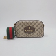 Gucci pvc拼咖牛皮霧金扣虎頭相機斜背包