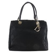 二手 Christian Dior 藤格紋托特包 JCA449449，義大利製造，尼龍帆布材質。黑色。可單肩或手提，可容納 A4 文件。女士款。