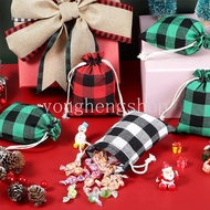 5pcs/set Plaid Cotton Linen Burlap Bag Jewelry Packaging Pouch Christmas Candy Gift Bags Drawstring Bag Xmas Party Favor