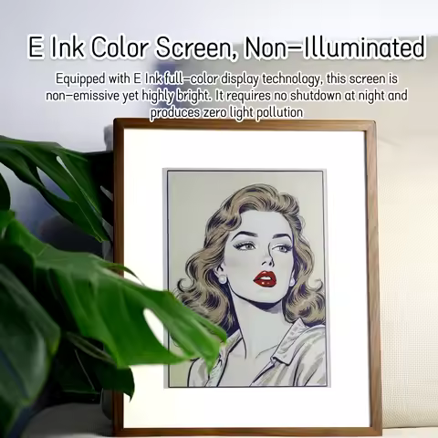 Hindetel 7.3 inch wall mounted digital AI generate image Color e-Ink wooden art photo frame