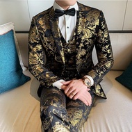Men's Suits Set 2024 Male Blazer Club Gilt Pattern Slim Fit Party Stage Host Korean Pattern Tuxedo For Men
