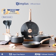 Simplus 7Pcs Cookware Set 24cm Fry Pan/24cm Soup Pot/28cm Wok/18cm Sauce Pot Non Stick Coating Periu