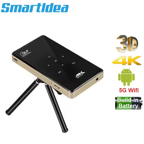 Smartldea 4K 3D DLP Projector smart HD Mini mobile Projector build in battery for draw on cakes pres