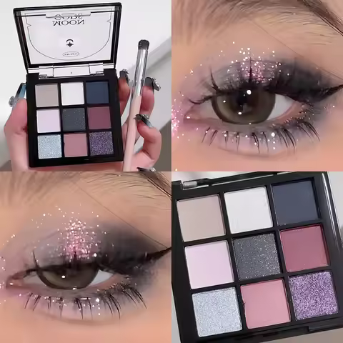 DIKALU New Utopia Moon Eye Shadow Tray Beads Matte Fine Flash Cold Tone Blue Purple Nine Palace Grid