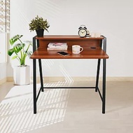【AOTTO】簡約雙層木紋書桌-80CM(電腦桌 辦公桌 工作桌) 胡桃木色