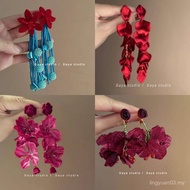New Exaggerated Red Flower Seaside Tassel Jewelry Earrings Exaggerated Earrings Vacation Earrings HP