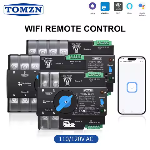 TOMZN WIFI Smart Dual Power Switch Only for 110V 120V AC TOQ7e 2P 3P 4P 63A 100A 125A Auto Manual WI