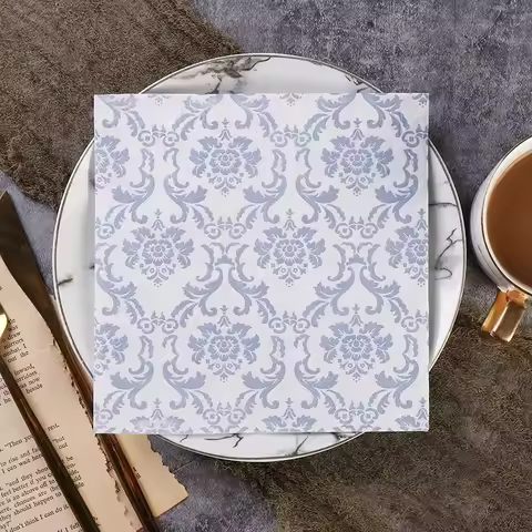 20pcs/Pac Chinese Elements Blue Gold Silver Flower Pattern Celadon Napkin Paper Tissue Pure Wood Pul
