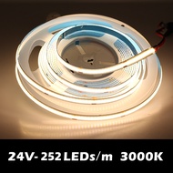 JMOO 5/10M แถบไฟ LED COB ยืดหยุ่น ไฟเส้นสายยาว ความหนาแน่นสูง 252leds DC 24V RA90เปลี่ยนฟรี 3000K 40