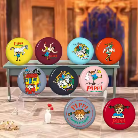 P-Pippi Longstocking Soft Button Pin Round Metal Badge Lapel Pin Parts Gift Friends Kid Jewelry