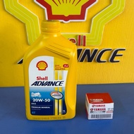 Shell Advance AX5 20W50 1L & YAMAHA OIL FILTER 4T Minyak Hitam
