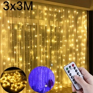 3x3M Hari Raya Decoration 2024 Light LED Curtain Lights Romantic Fairy Light Deepavali Decoration Lights String Bedroom Lighting USB Remote Control