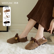 西遇法式毛毛鞋女2023新款秋冬加绒一脚蹬平底豆豆鞋外穿棉鞋 咖色 38