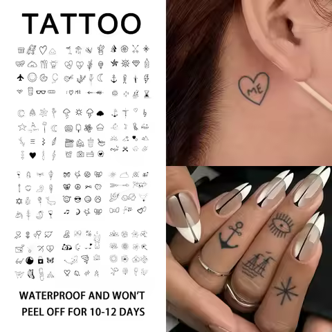 Small Minimalist Pattern Herbal Temporary Tattoo Stickers, Long-lasting Waterproof for One to Two We