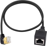 Duttek Cat8 90 Degree Ethernet Extension Cable, Extreme Thin Left Angled RJ45 Male to Female Network
