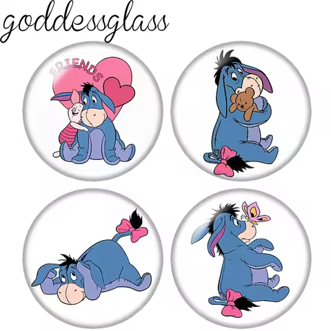 Pooh Friends Eeyore Cartoon Donkey 10p Round 12mm/18mm/20mm photo glass cabochon flat back making fi