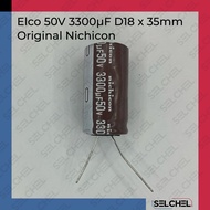 Kapasitor Elco Nichicon 3300uF 50V D18x35mm 105C Seri PW Original Radial Untuk Filter PSU Amplifier
