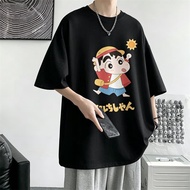Summer Loose-Fit Men's Short-Sleeve T-Shirt with Crayon Shin-chan Goes to School Print