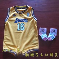 美國NBA官網愛迪達ADIDAS正品兒童寶寶小BABY新生兒包屁連身球衣GASOL 賈索湖人隊免運