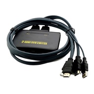 1 x 2 พอร์ต USB HDMI KVM Switch Switcher พร้อมสายเคเบิ้ลสำหรับ Dual Monitor Keyboard Mouse