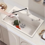 Sink 1-Hole Quartz Stone Hot-Cold Water Valve 50x43/60x45/68x46/72x47/79x51cm.(Cream Color) New Mode
