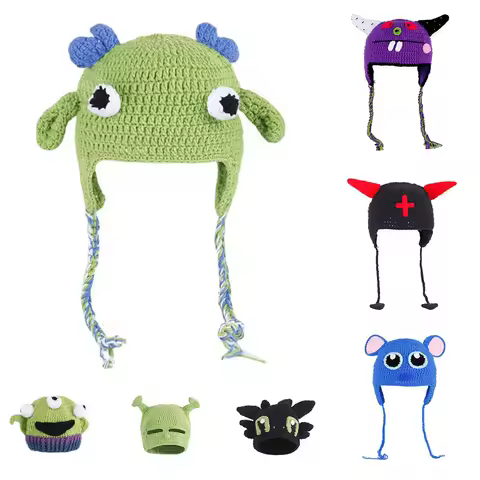 2023 New Monster Shrek Hat cute Winter Knitted Hats Green Party Funny Beanie Skullies Cap for Women 
