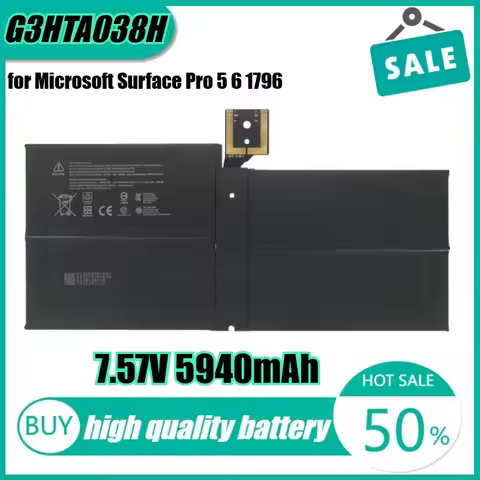 7.57V 45Wh 5940mAh G3HTA038H Laptop Battery for Microsoft Surface Pro 5 6 1796 Tablet DYNM02