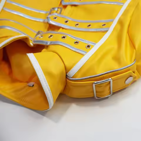 DY20Unisex Freddie Mercury Queen Lead Vocals Yellow Leather Jacket Costume Halloween Carnival Outfit