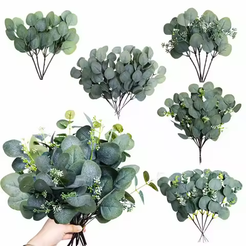 3/5Pcs Artificial Green Eucalyptus Stems Artificial Green Leaf Tree Branch for DIY Flower Arrangemen