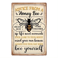 Vintage 2D Metal Honey Bee Advice Sign 7.8x11.8 Inch Farmhouse Wall Art Decor Home Cafe Shop Gift