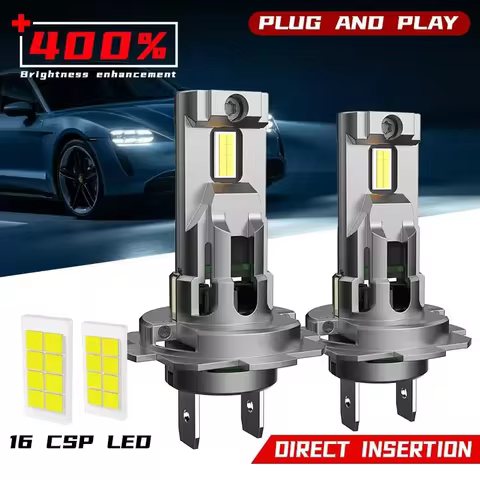 2PCS H7 H4 Wireless Mini LED Headlight Bulbs 6000K 12000LM 1:1 Halogen Size Built-in Driver Aluminum