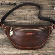 CONTACTS Genuine Leather Waist Bag for Men Password Lock Design Travel Waist Fanny Pack Belt Bag Sma