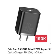 Baseus Super Si Mini PD 20W Fast Charger Baseus Speed Mini 20W PD 3.0 PD 3.0 PD Fast Charger.