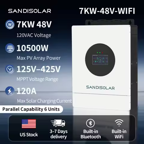 SANDISOLAR 7KW 48V Hybrid Solar Inverter 220V Pure Sine Wave 120A MPPT Charge Controller On Off Grid