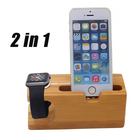 2 in 1 Charger Stand For Apple Watch Series 10 9 8 7 6 5 SE 3 Ultra 1 2 Charger Dock Station Bamboo 