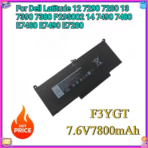 New F3YGT 7480 60WH Laptop Battery for Dell Latitude 12 7290 7280 13 7390 7380 P29S002 14 7490 7480 