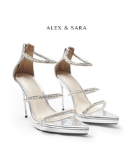LT31- Giày sandal đúp mũi nhọn 3 dây đá bít hậu cao 13cm sang chảnh đi tiệc catwalk Alex Sara