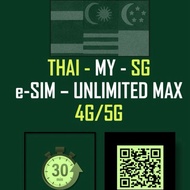 e-SIM THAILAND, MALAYSIA & SINGAPORE - Unlimited MAX Speed up to 20Mbps (1-7DAYS)