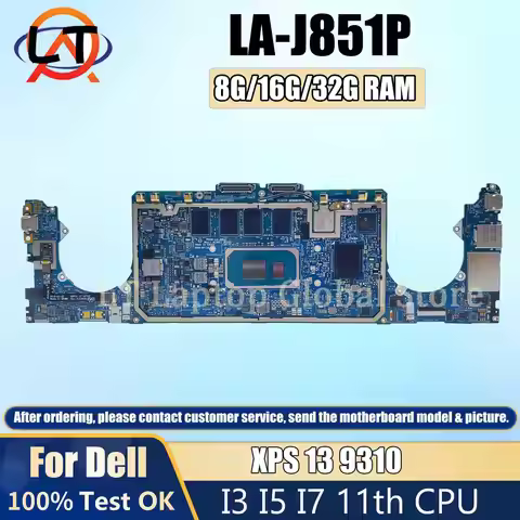 LA-J851P Laptop Mainboard For Dell XPS 13 9310 0NVVG 0062CR Notebook Motherboard With CPU I3 I5 I7 1