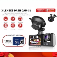 3 Lens Dash Cam 1080P Full HD DVR DashCam 360 Wide Angle G-Sensor Recorder Rear View Car