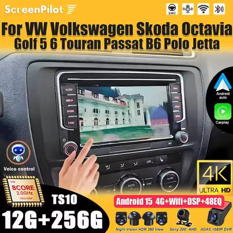 For VW Volkswagen Skoda Octavia Golf 5 6 Touran Passat B6 Polo Jetta Android 15 Stereo Head Unit Car