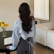 [Tenice FA08] Korean Style Back Laced-Up Scheming Backless Short Shirt Long-Sleeved Waistless Top Bo