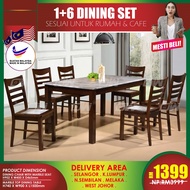 CT305BL-MTC-TOP CC208M 1+6 Seater Grade A Marble Top Round Solid Wood Dining Set Kayu High Quality Turkey Fabric Chair / Dining Table / Dining Chair / Meja Makan / Kerusi Meja Makan / Buffet Makan Meja / Meja Party Makan Weekend by IFURNITURE
