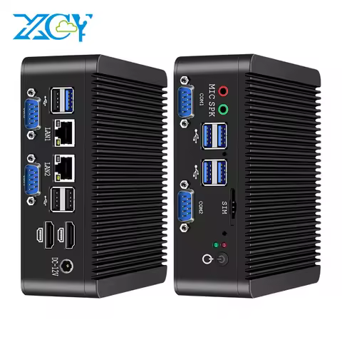 XCY Fanless Mini PC Intel Pentium J5005 DDR4 M.2 SSD RS232/485 2x LAN GPIO mPCIE 4G LTE 8x USB LVDS 