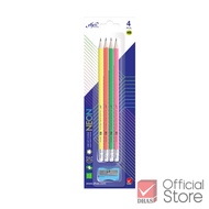 Elfen Pencil Black HB Neon Color 4 Pencils Sharpener Wooden