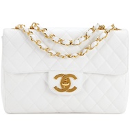 Chanel White Quilted Caviar Jumbo Classic Single Flap Gold Hardware, 1996-1997