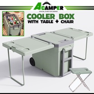 32L Ice Box Camping Cooler Box With Wheel Chair Table Kotak Ais Batu Outdoor Fishing Picnic Portable Ais Cooler Box