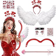 PeakPeek Amor Women's Fancy Dress Costumes with Heart Headband Cupid Arrow and Bow Angel Wings Stick