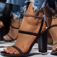 Ka5 Large Size Summer Women's Thick Heel Square Toe High Heel Sandals